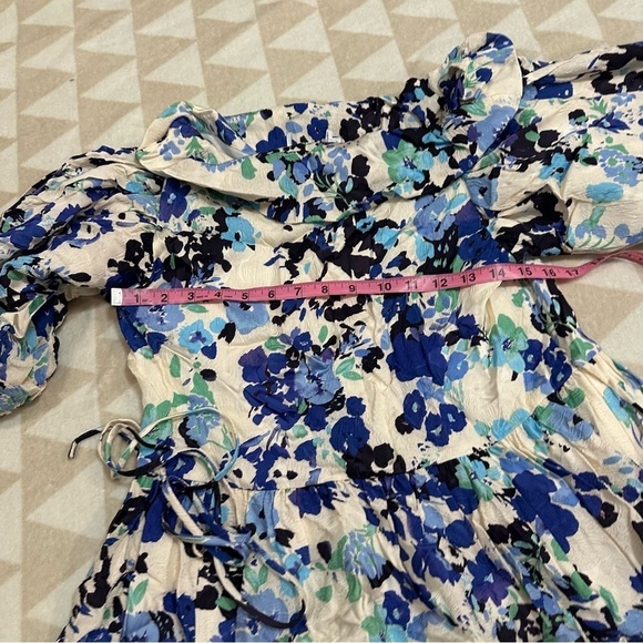 Tanya Taylor vintage inspired puff sleeve tie waist ruffle neck mini dress - Picture 3 of 4